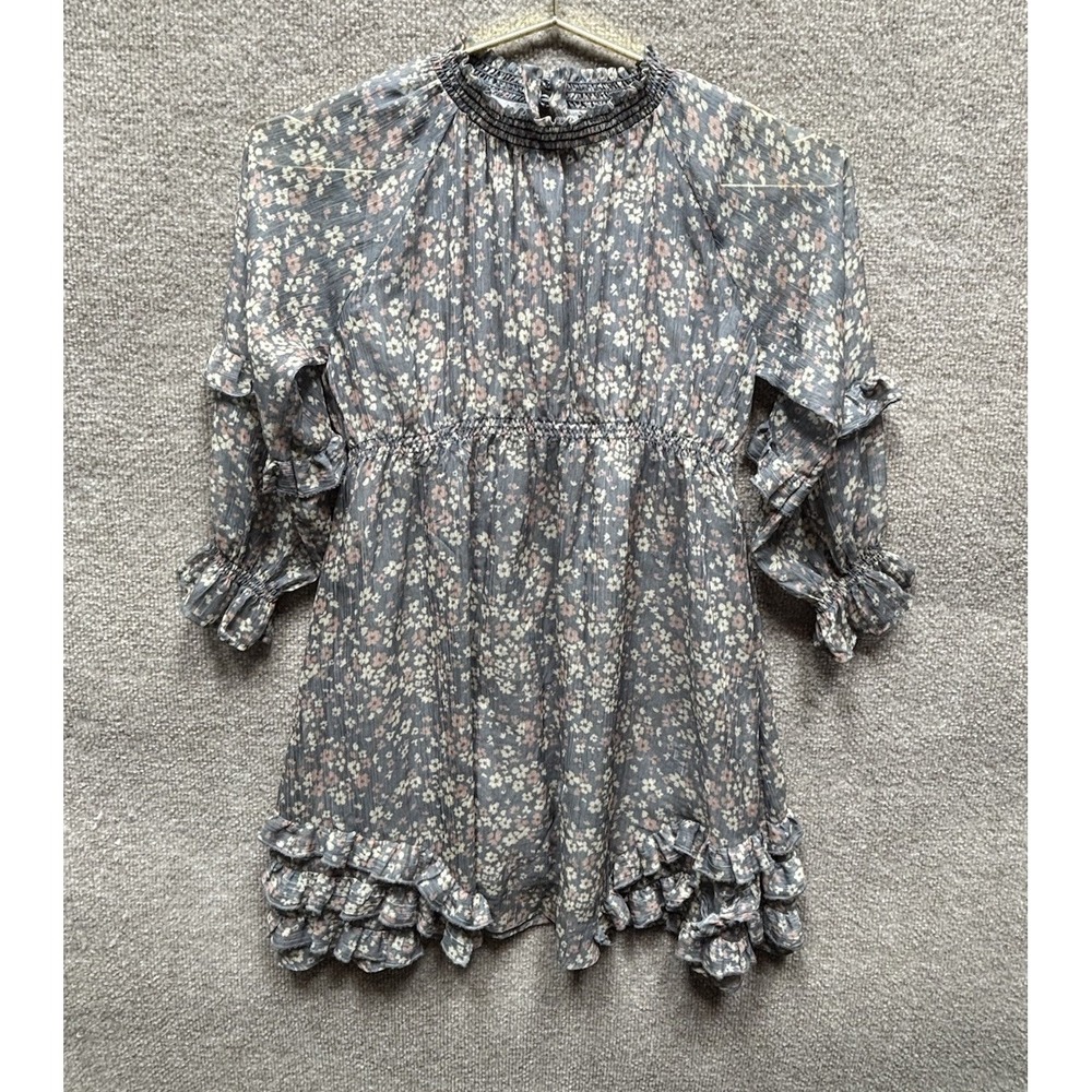 Noralee Dress Girls 10 Gray Floral Print Mock Neck Long Sleeve Lined